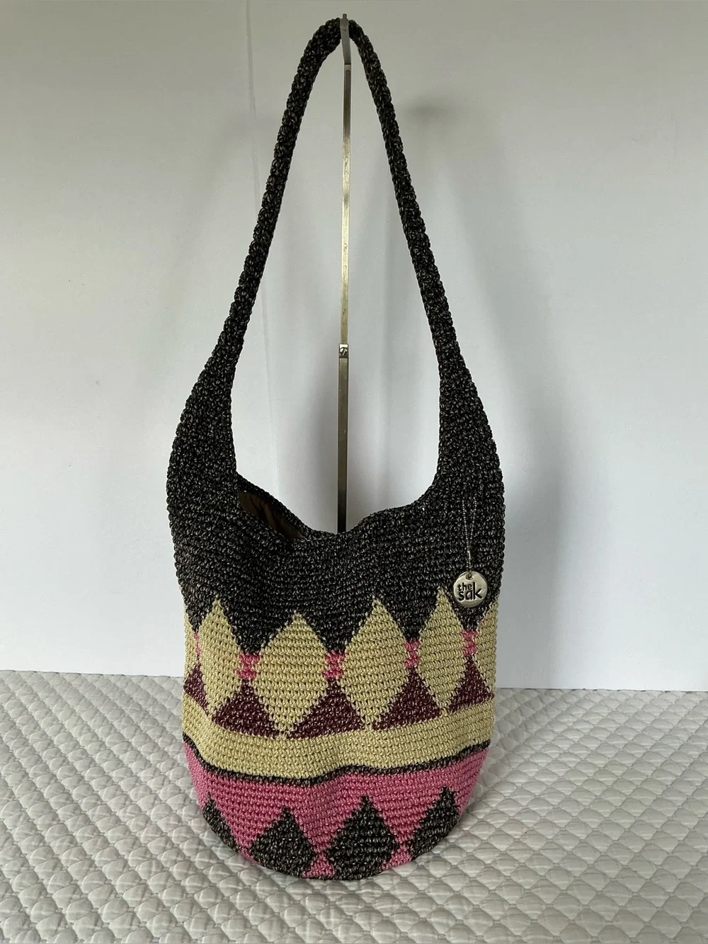The Sak Limited Edition Back To Bali 120 Crotchet ShoulderBag - Black/Cream/Pink